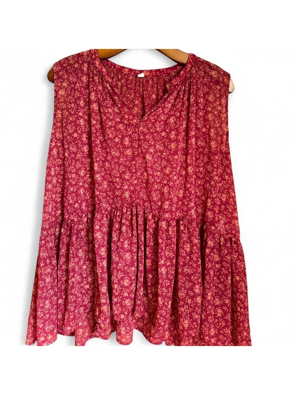 UNIQLO Boho Pleated Oversized Blood Orange High-to-Low Layering Blouse Size XS